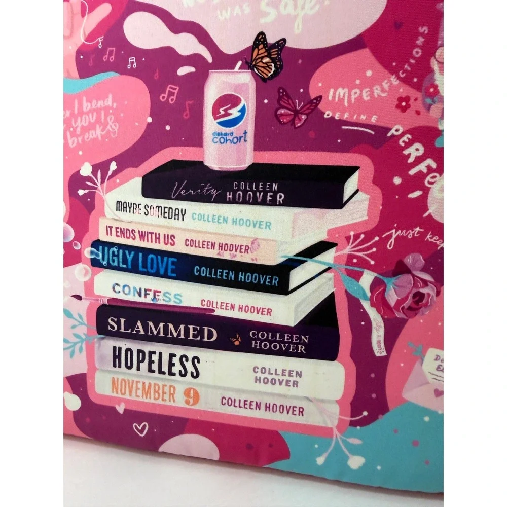 BOOK BEAU Book Sleeve Colleen Hoover Pink Zipper Padded Case 13x10